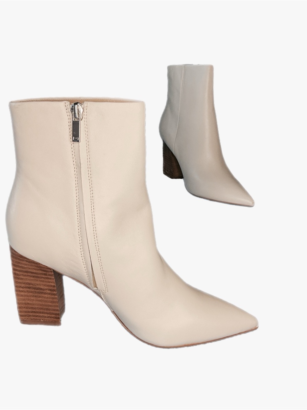 Marc Fisher Ankle Boots 9M Ivory Block Heel Pointed Toe Dressy Chunky Old Money